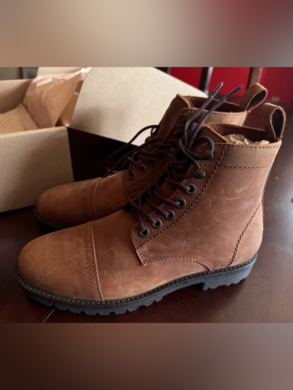 Men's Brown Leather Lace-Up Work Boots